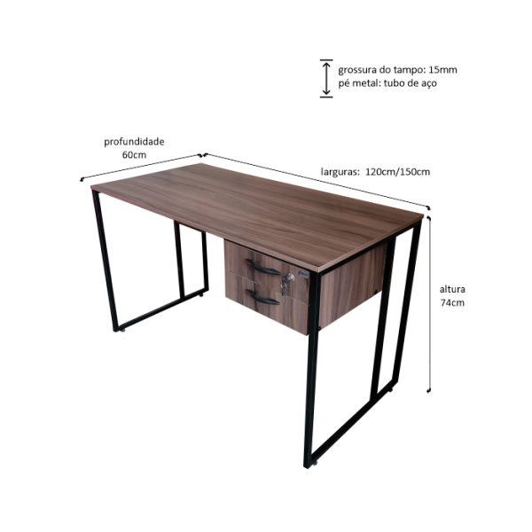 Mesa 15mm 120x60 Gavetas Quadrado - Imagem 2