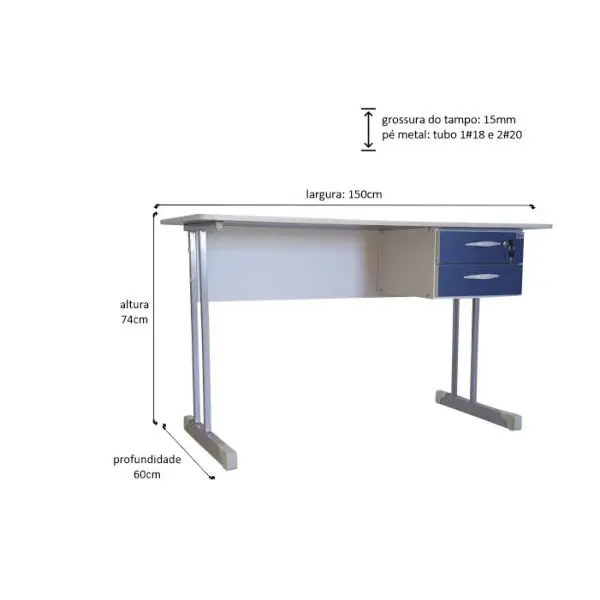 Mesa 15mm 150x60 Gavetas - Imagem 2