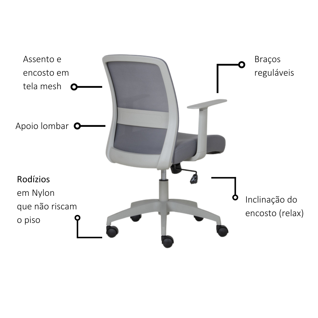 Cadeira de Escritório Inbox Cinza Cadeira de Escritório Inbox Cinza - Imagem 5