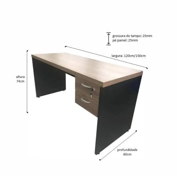 Mesa Silver 120x60 Gavetas Painel - Imagem 2