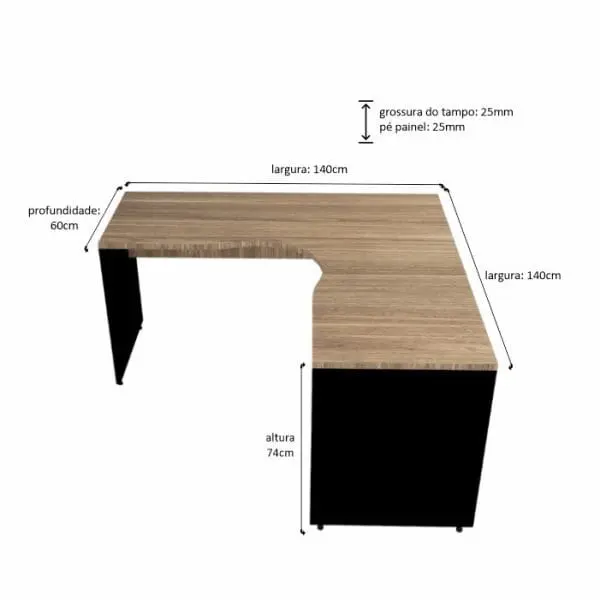 Mesa em L Silver 140x140 Painel - Imagem 2