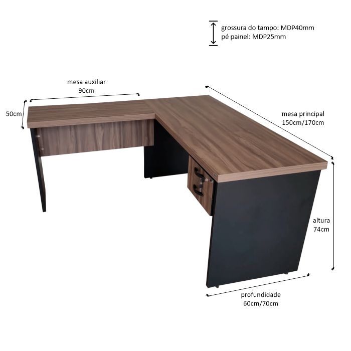 mesa em l premium gaveteiro fixo