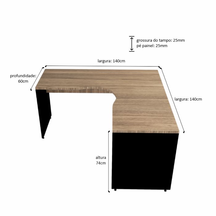 mesa em l silver painel