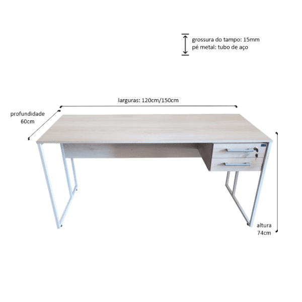 mesa 15mm 120x60 gavetas quadrado
