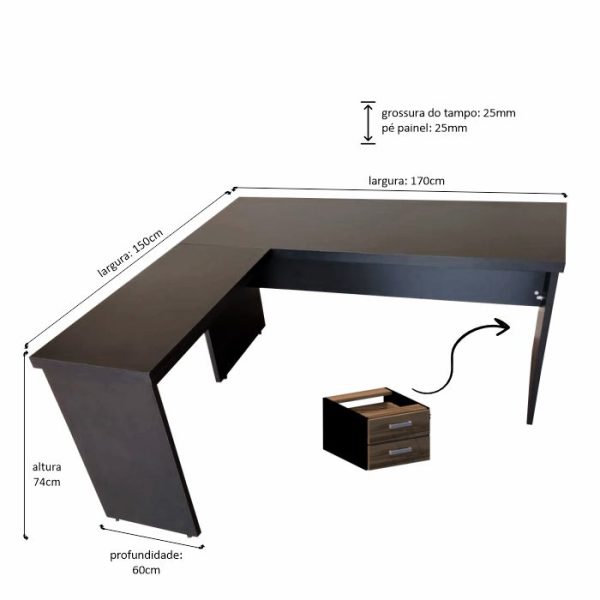 Mesa Junção Silver gavetas 170x150 Painel - Imagem 2