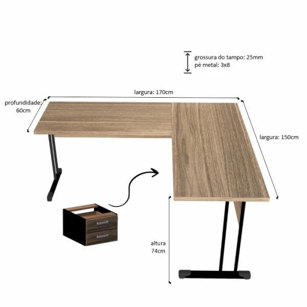 mesa junção silver gavetas 170x150 tradicional