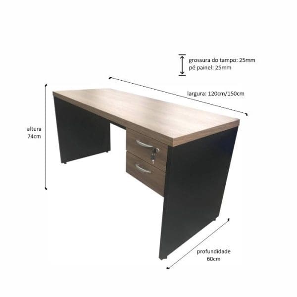 Mesa Silver 120x60 Gavetas Painel - Imagem 2