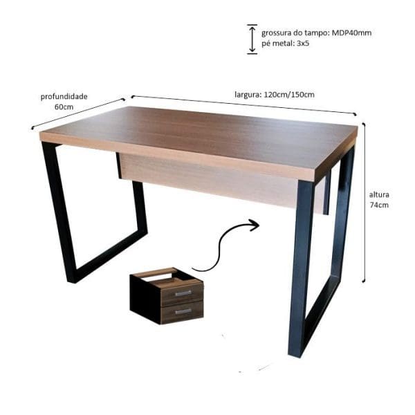 mesa premium 120x60 quadrado gavetas
